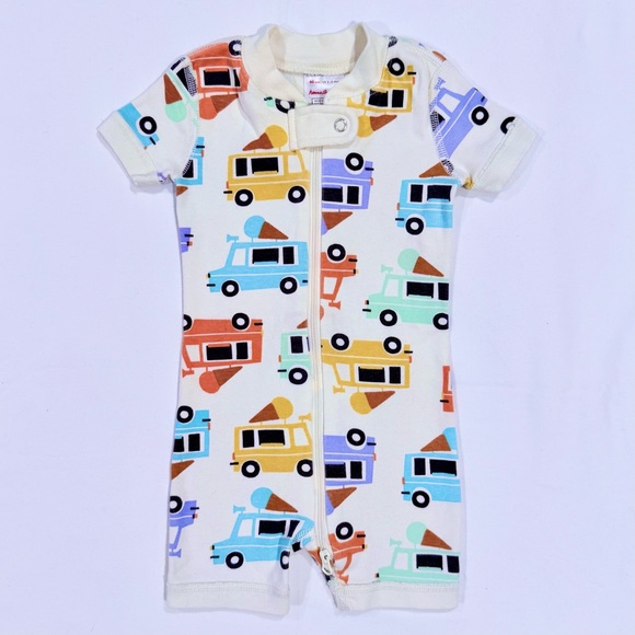 Hanna Andersson Other - Hanna Andersson Ice Cream Trucks Romper Boys 3-6M Vans 2-Way Zip Shortie Sleeper